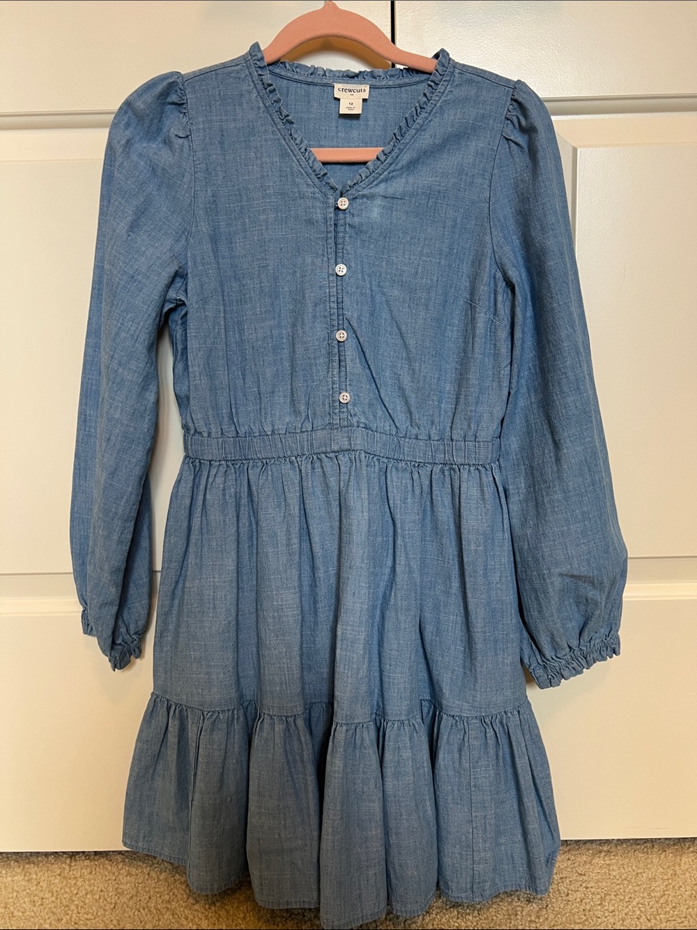 Crewcuts Light Blue Chambray Tiered Long-Sleeve Dress